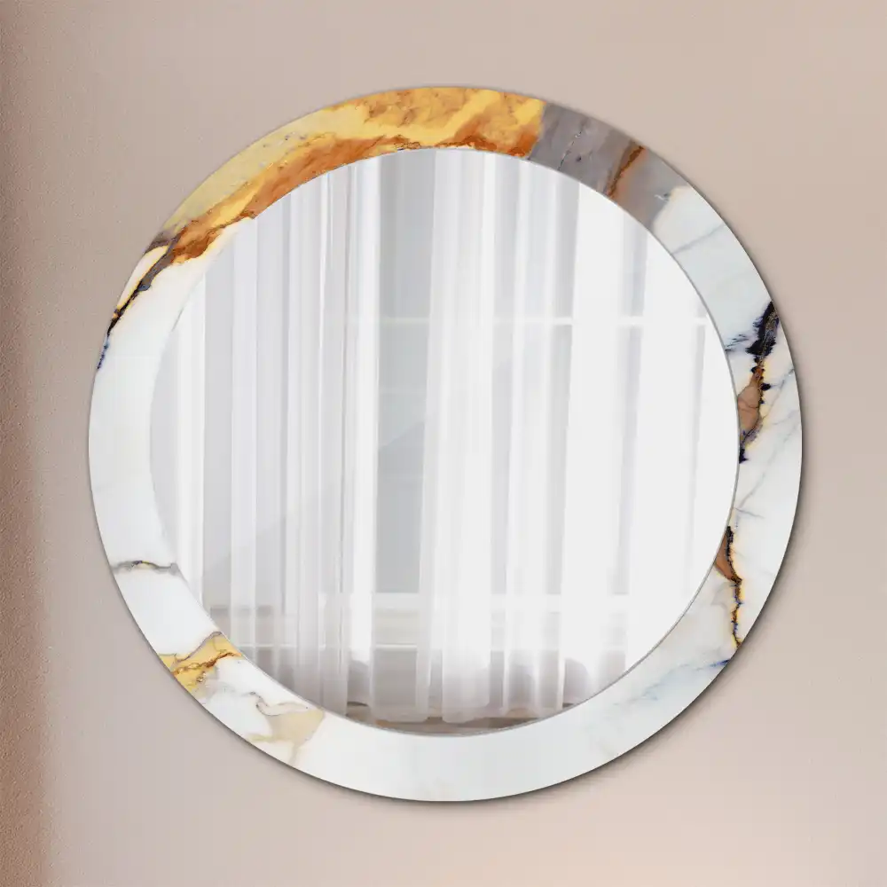 Round mirror frame with print White marble