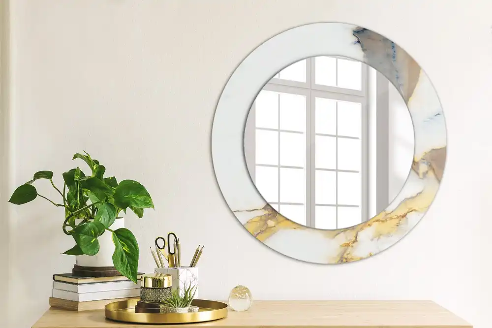 Round mirror frame with print White marble