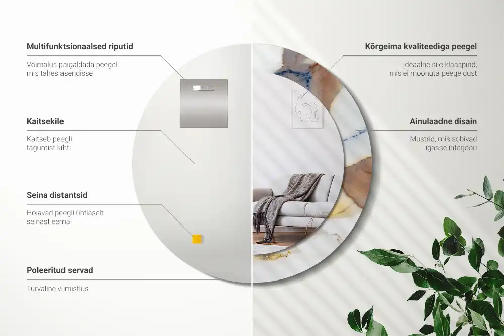 Round mirror frame with print White marble