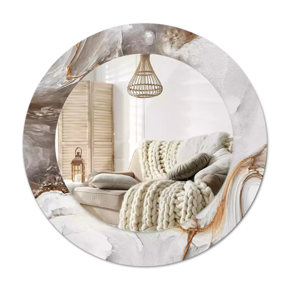 Round mirror frame with print Light marble