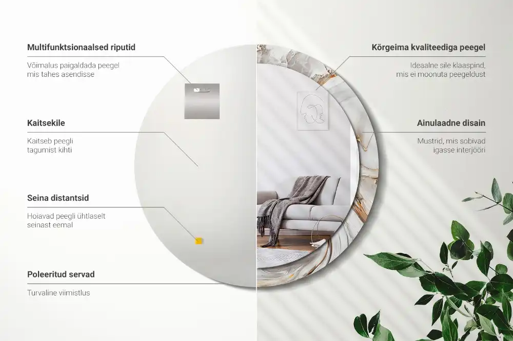 Round mirror frame with print Light marble