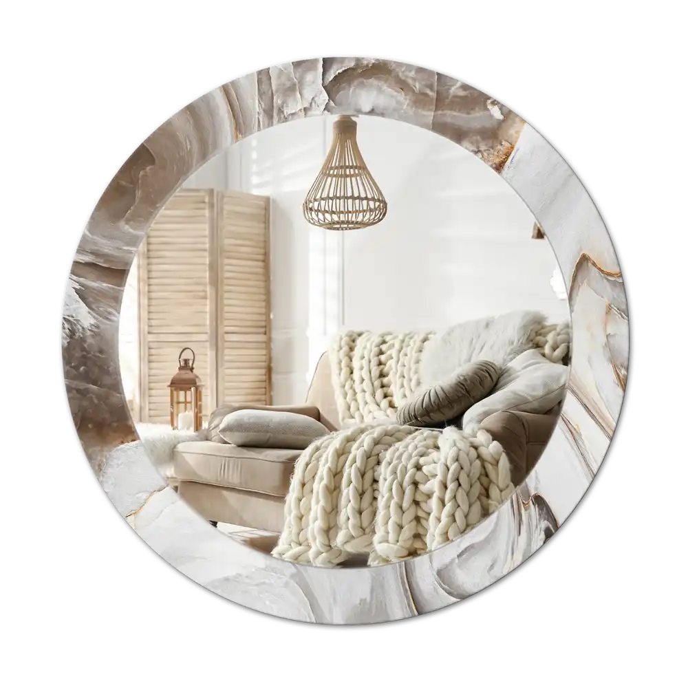Round mirror frame with print Light marble