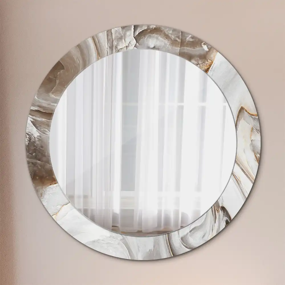 Round mirror frame with print Light marble
