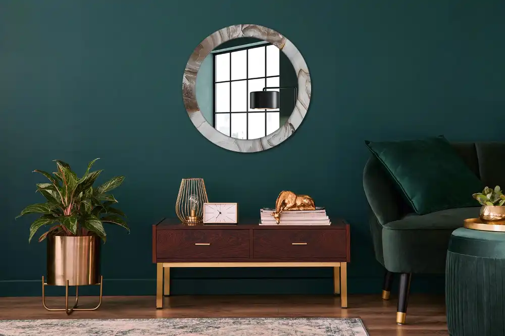Round mirror frame with print Light marble