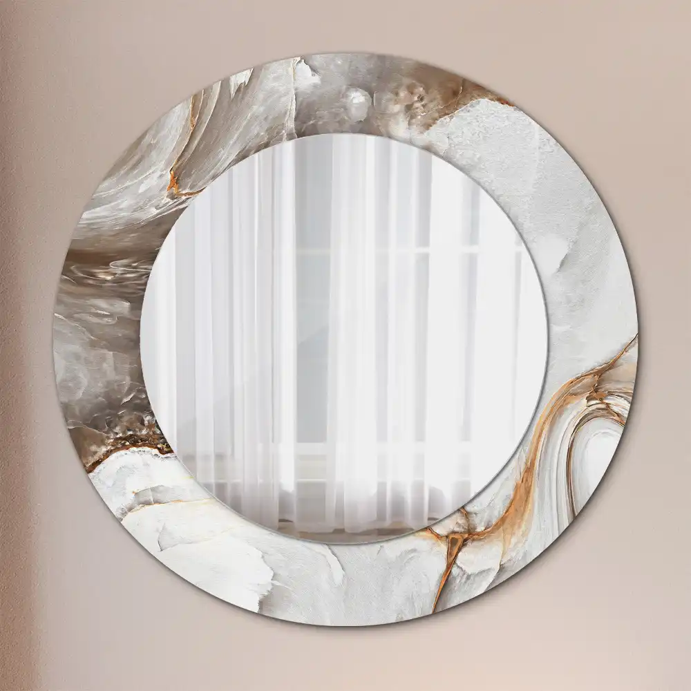 Round mirror frame with print Light marble