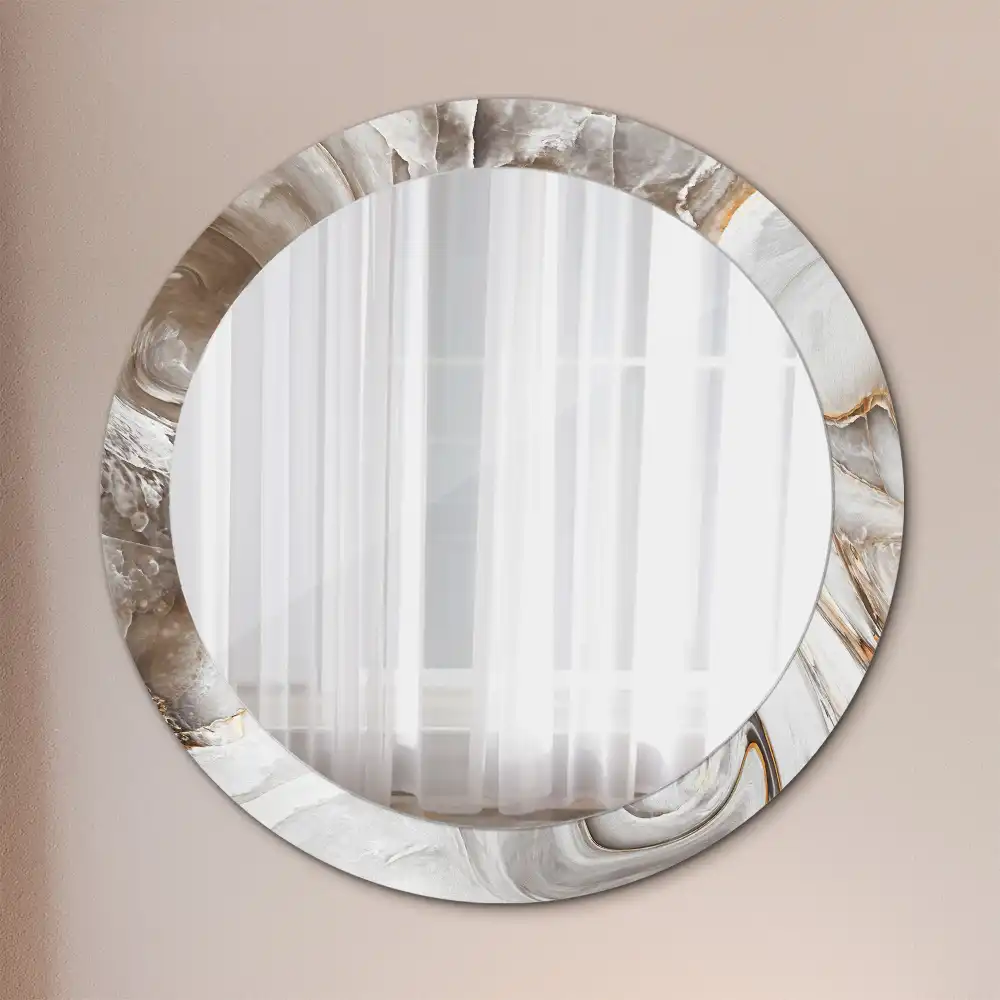 Round mirror frame with print Light marble