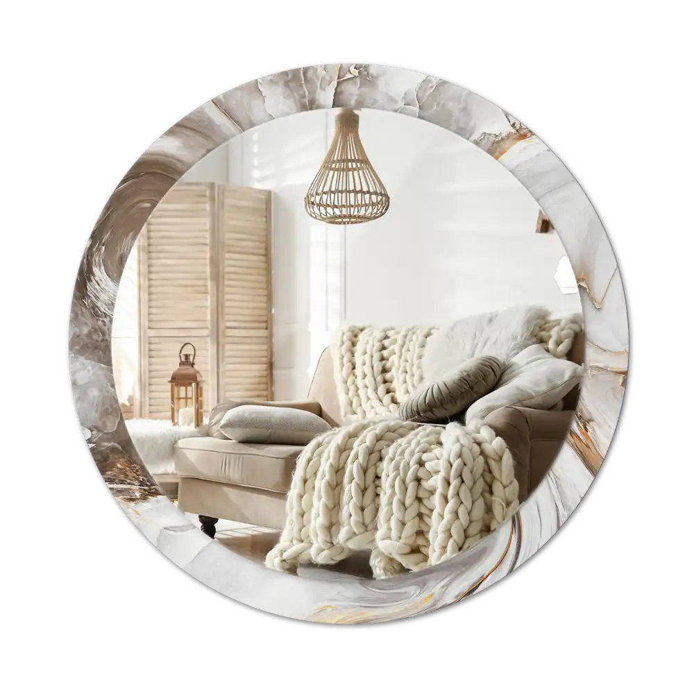 Round mirror frame with print Light marble