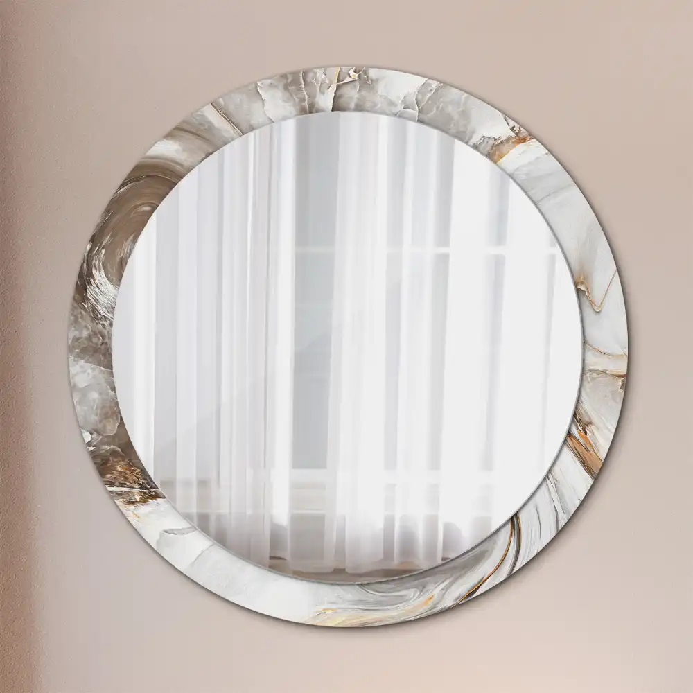 Round mirror frame with print Light marble