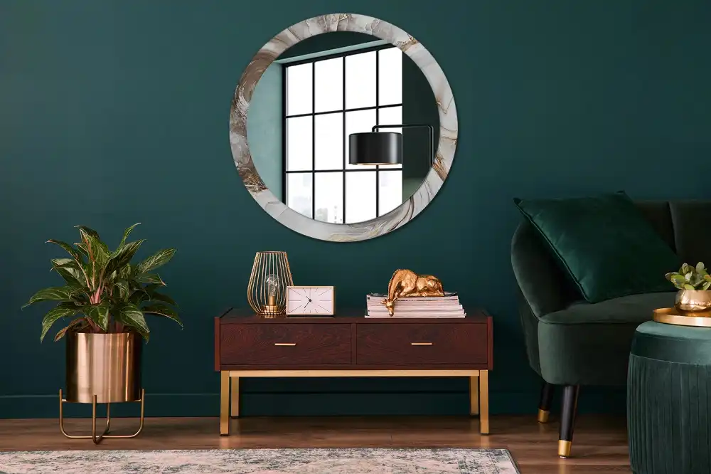 Round mirror frame with print Light marble