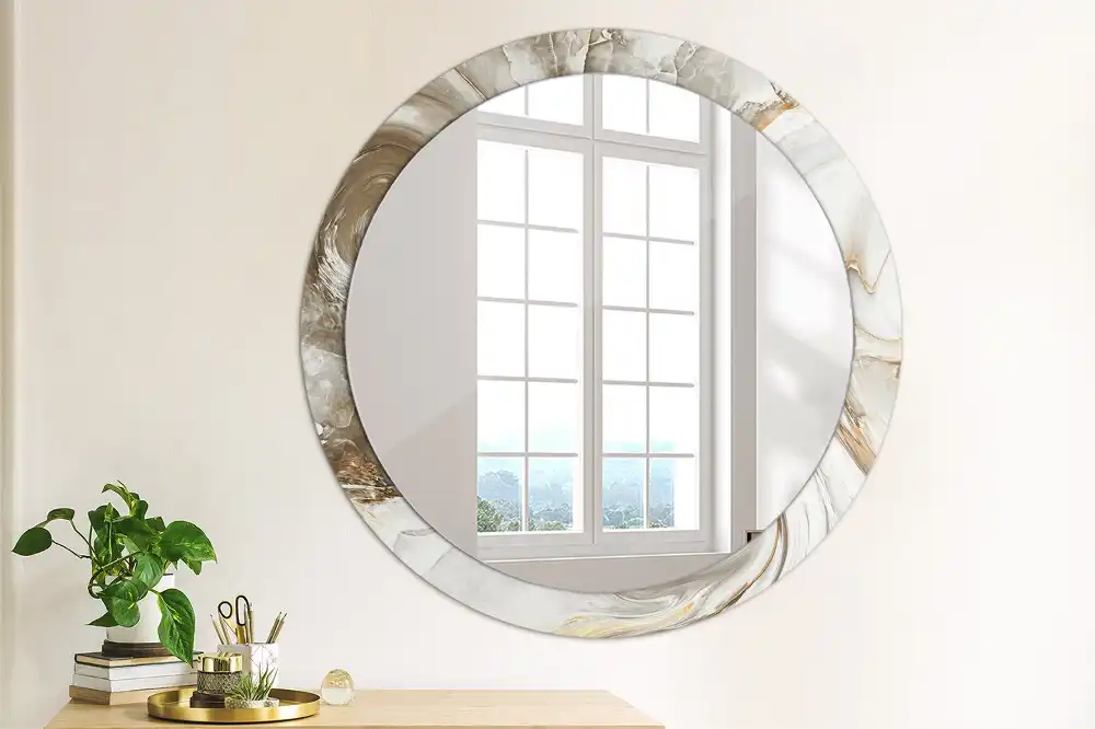 Round mirror frame with print Light marble