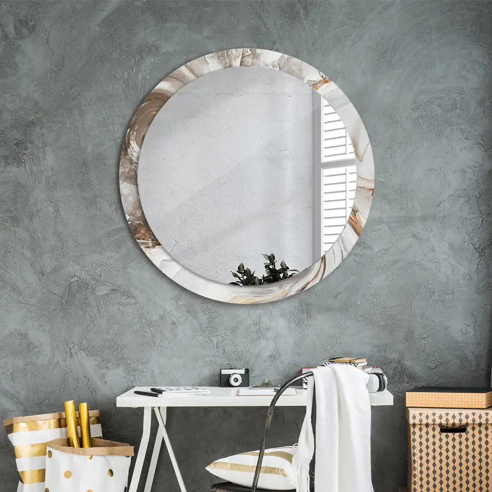 Round mirror frame with print Light marble
