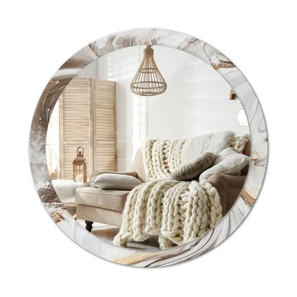 Round mirror frame with print Light marble
