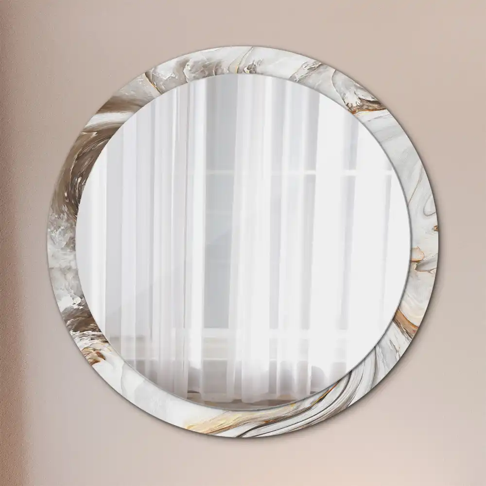 Round mirror frame with print Light marble
