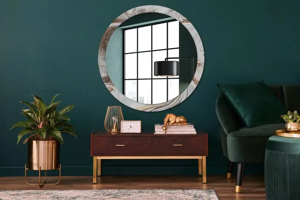 Round mirror frame with print Light marble