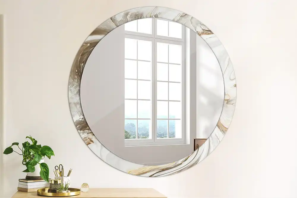 Round mirror frame with print Light marble