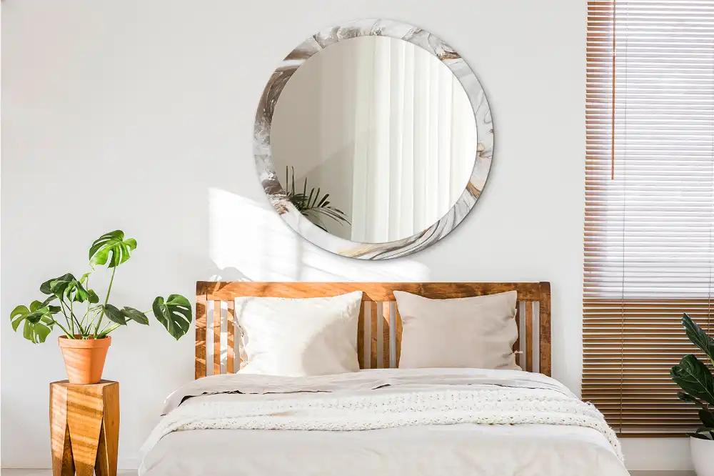 Round mirror frame with print Light marble