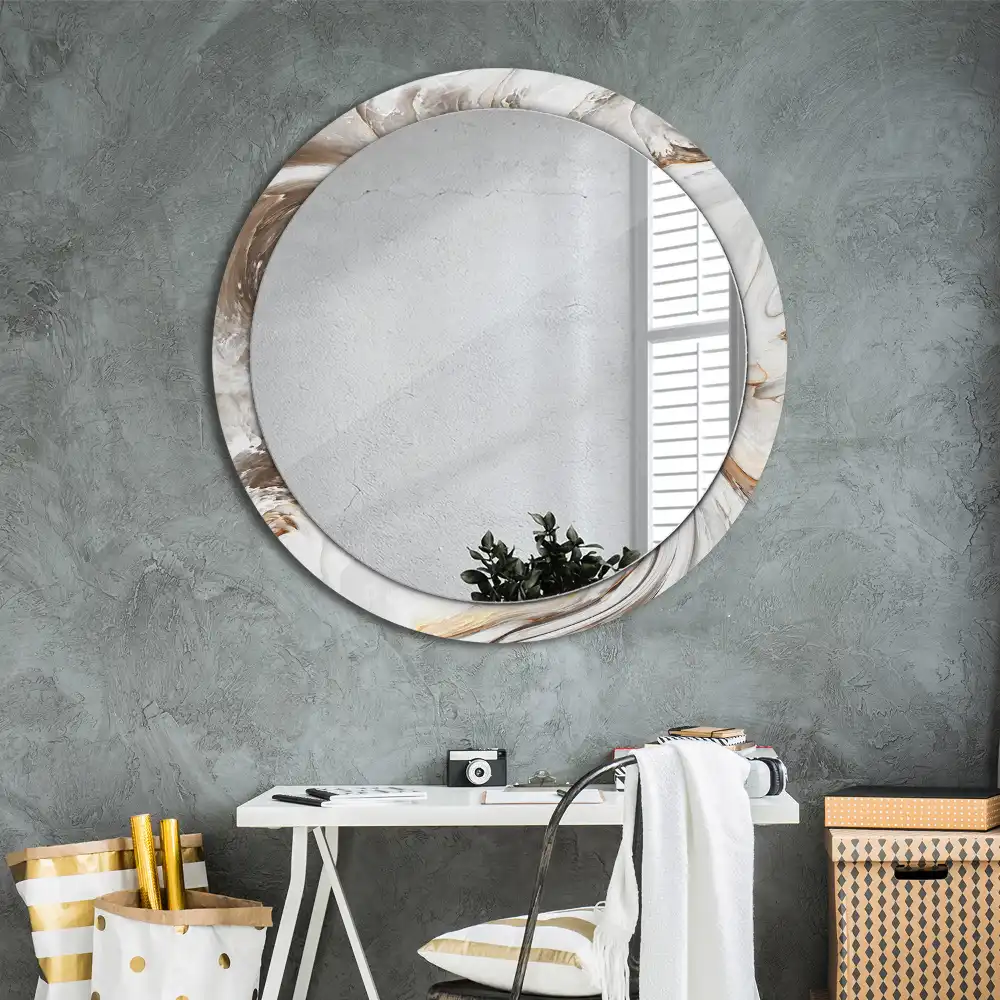 Round mirror frame with print Light marble