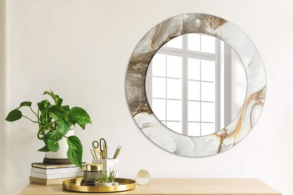 Round mirror frame with print Light marble