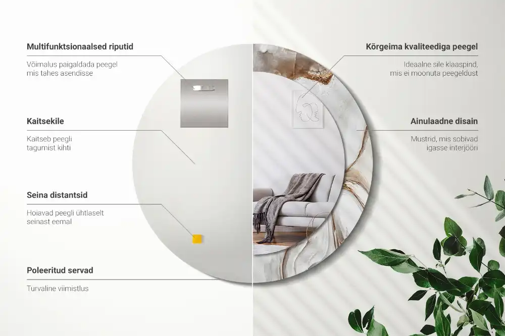 Round mirror frame with print Light marble