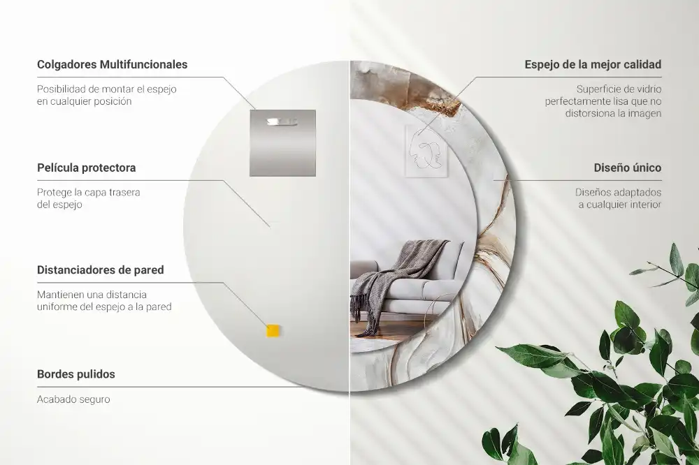 Round mirror frame with print Light marble