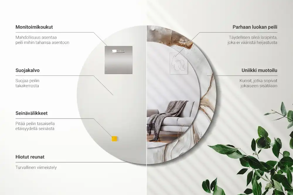 Round mirror frame with print Light marble