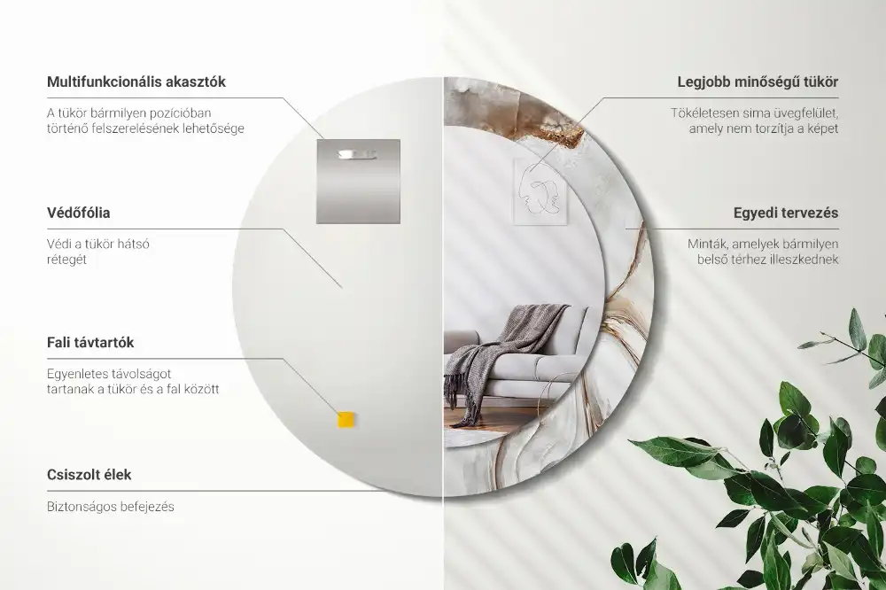 Round mirror frame with print Light marble