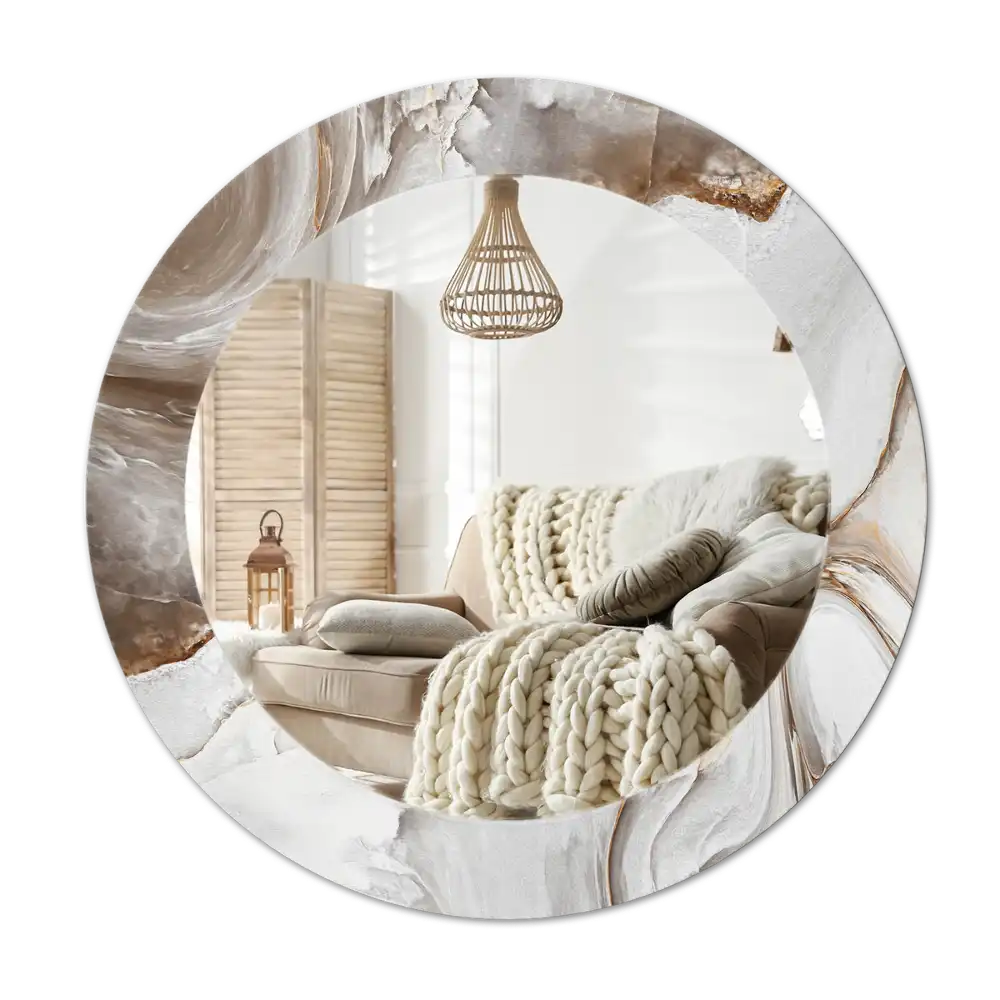 Round mirror frame with print Light marble