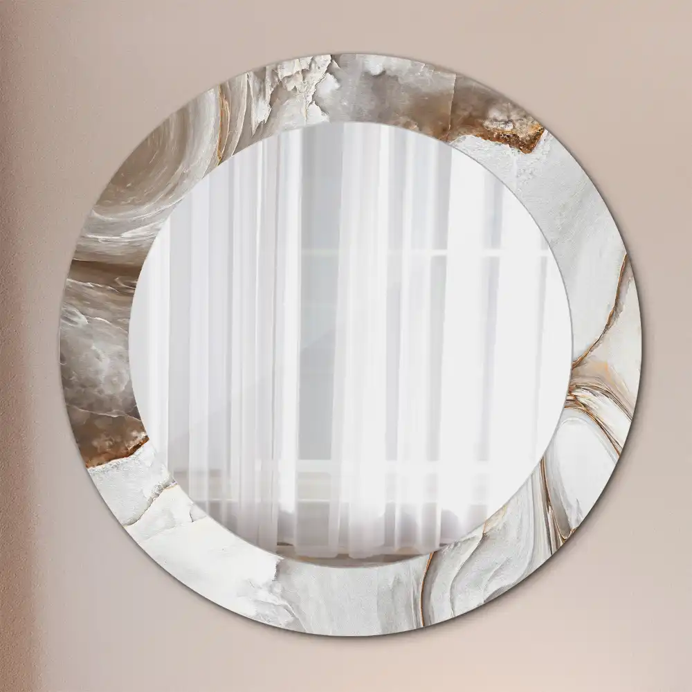 Round mirror frame with print Light marble