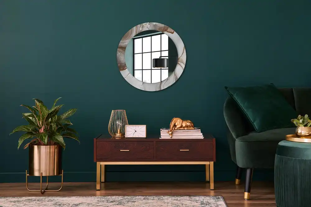 Round mirror frame with print Light marble