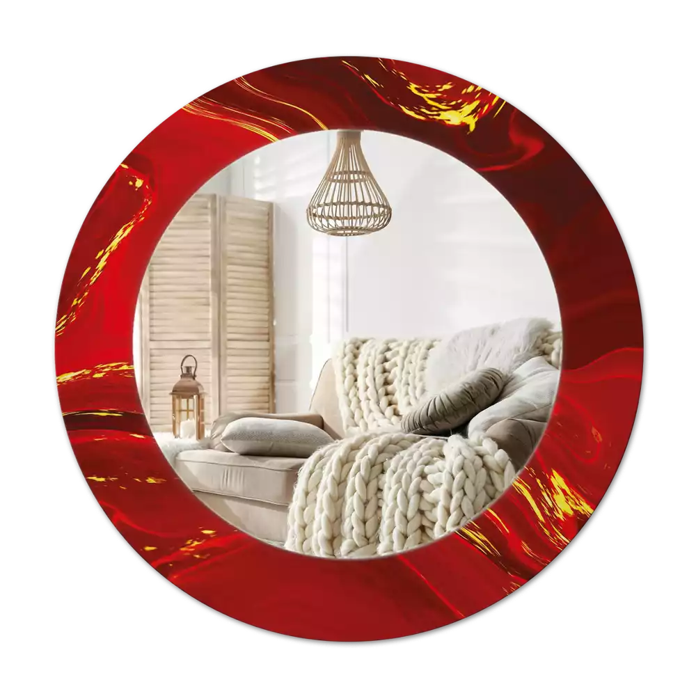 Round wall mirror decor Red marble
