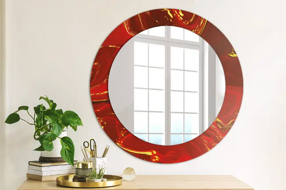 Round wall mirror decor Red marble