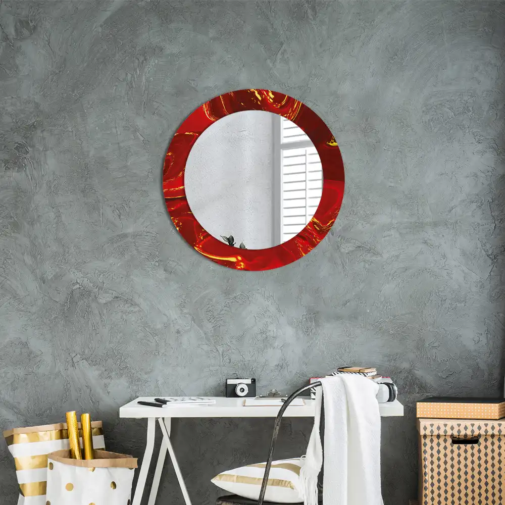 Round wall mirror decor Red marble
