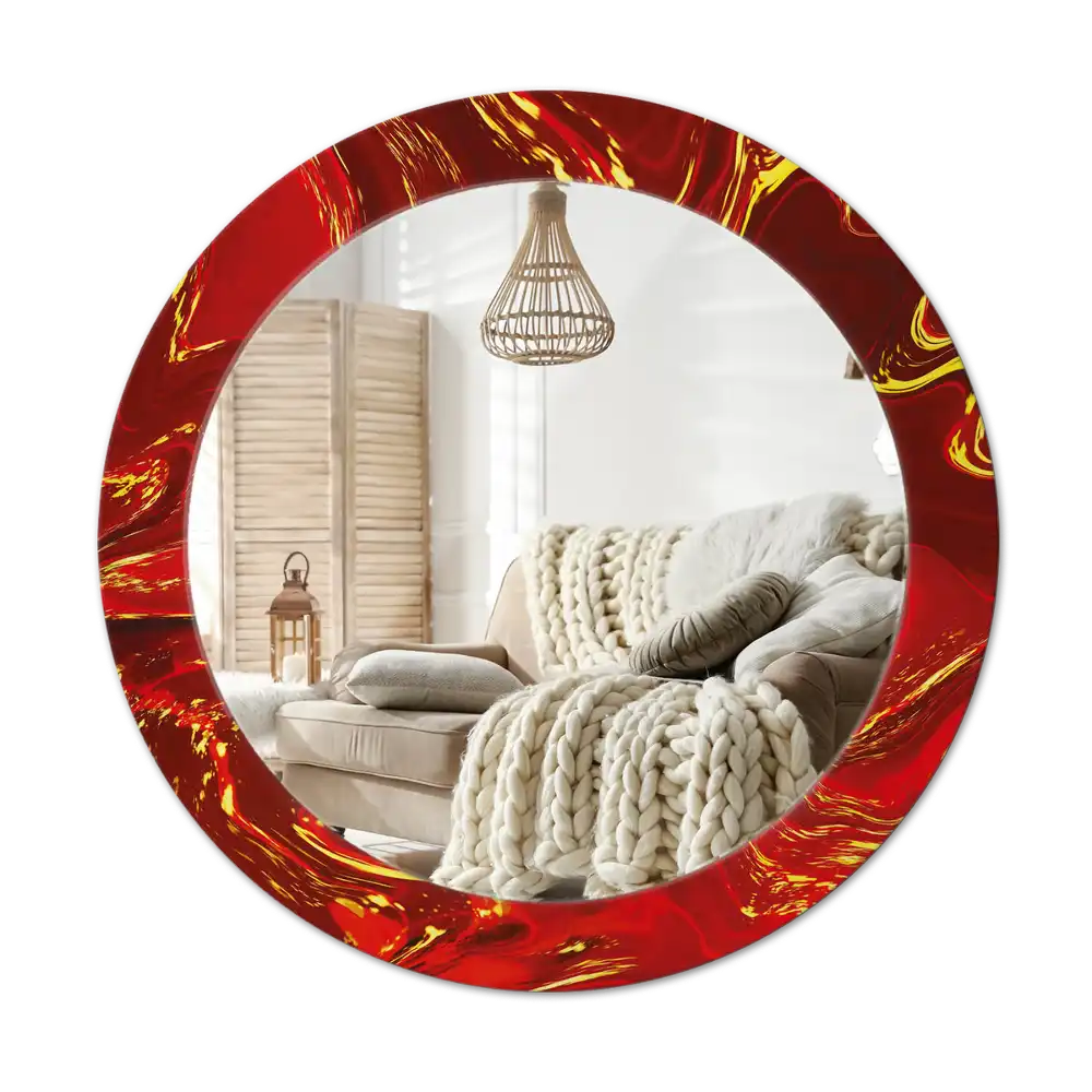 Round wall mirror decor Red marble