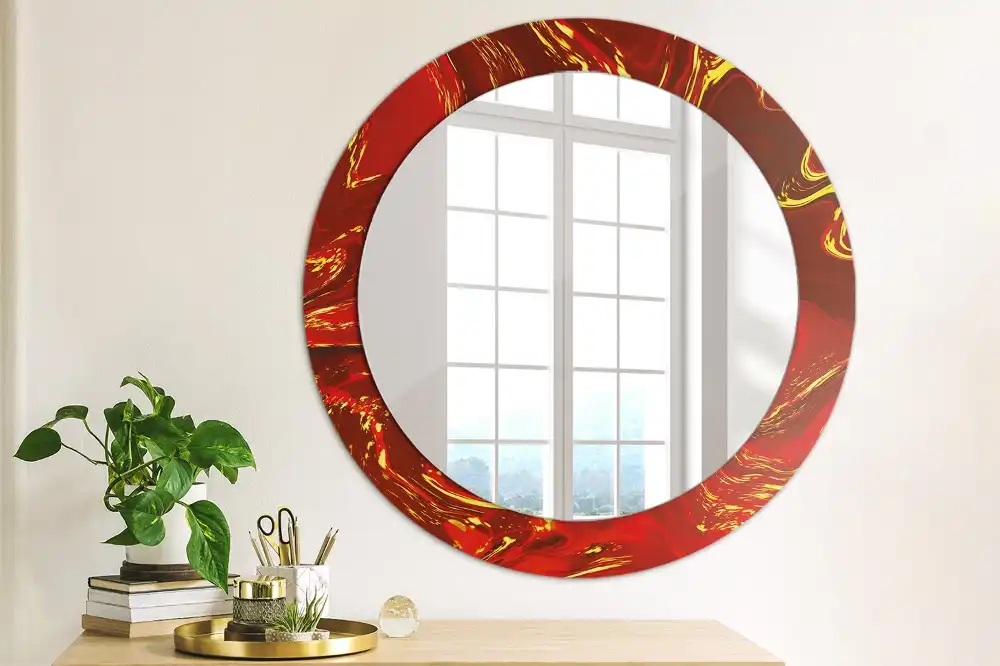 Round wall mirror decor Red marble