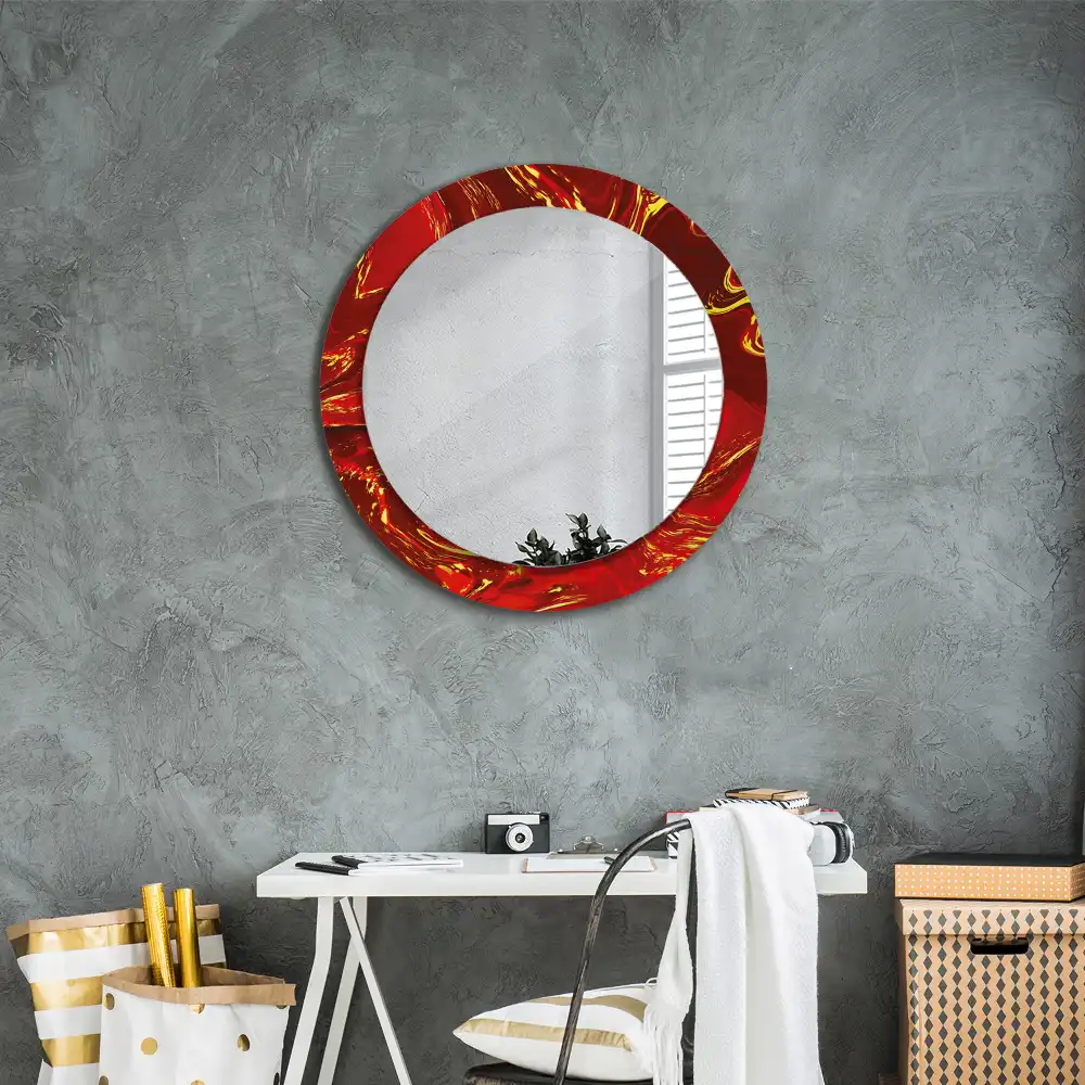 Round wall mirror decor Red marble