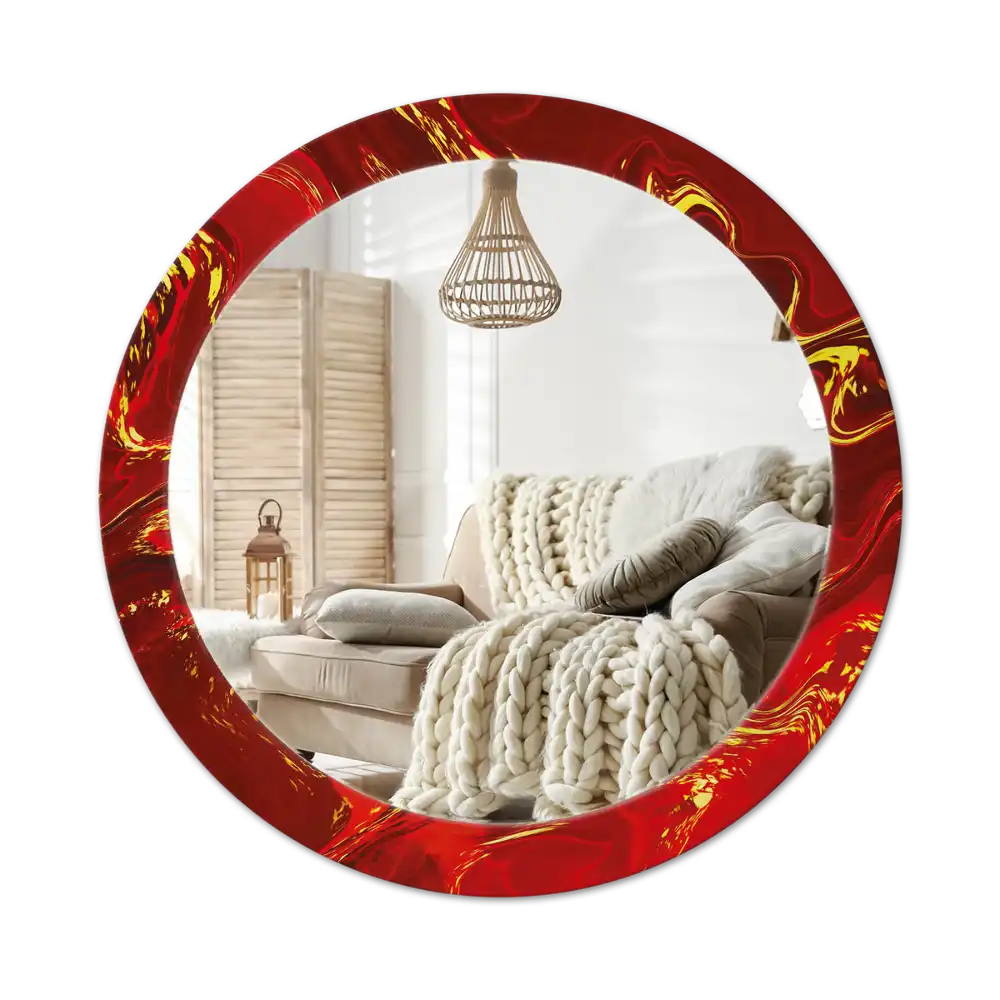 Round wall mirror decor Red marble