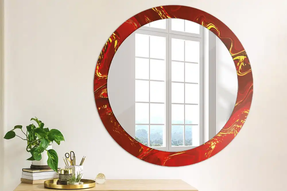 Round wall mirror decor Red marble