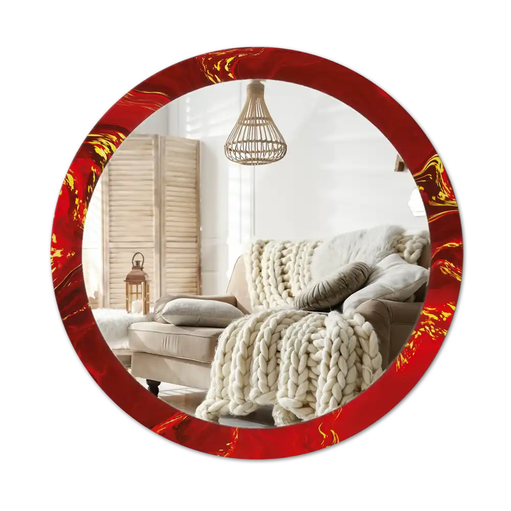 Round wall mirror decor Red marble
