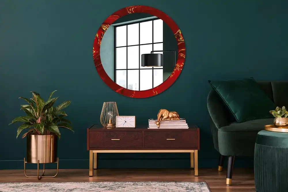 Round wall mirror decor Red marble
