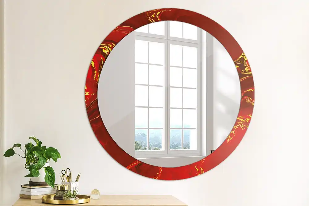 Round wall mirror decor Red marble