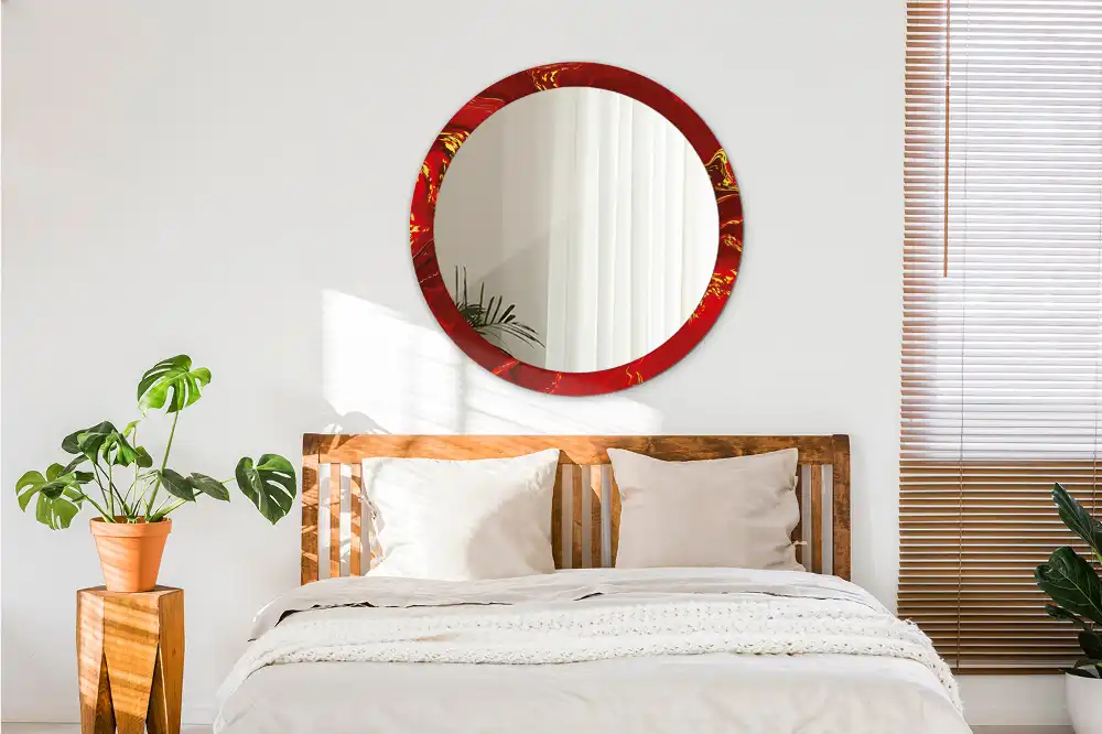 Round wall mirror decor Red marble