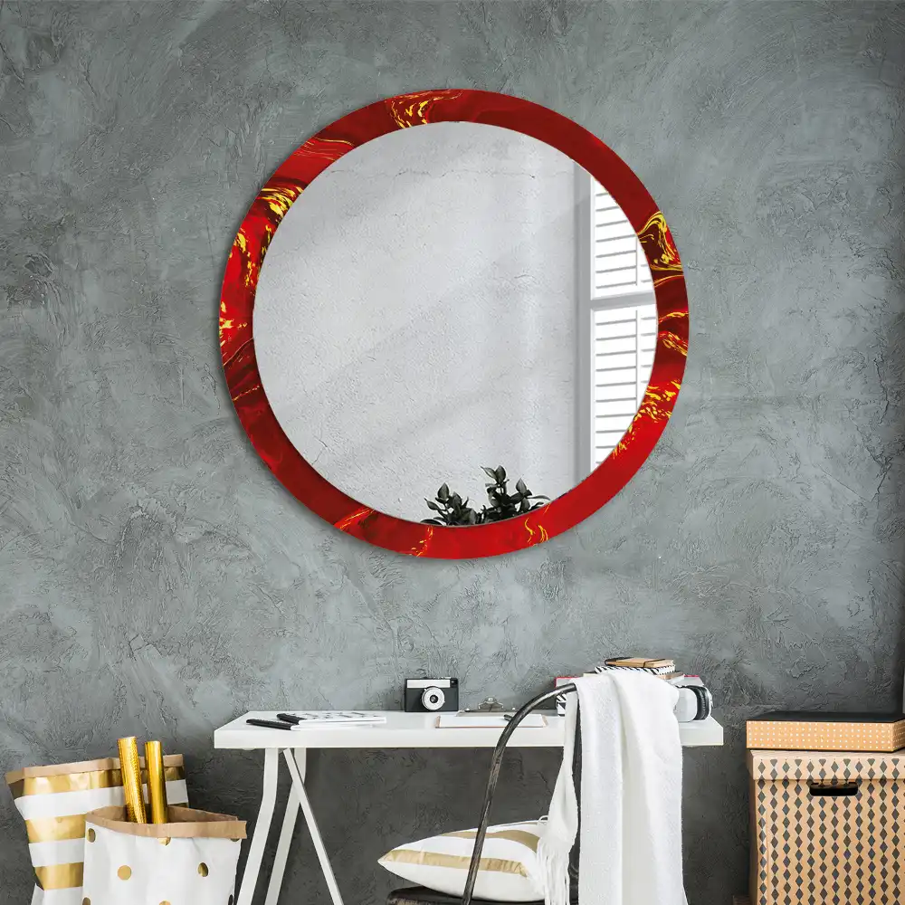 Round wall mirror decor Red marble