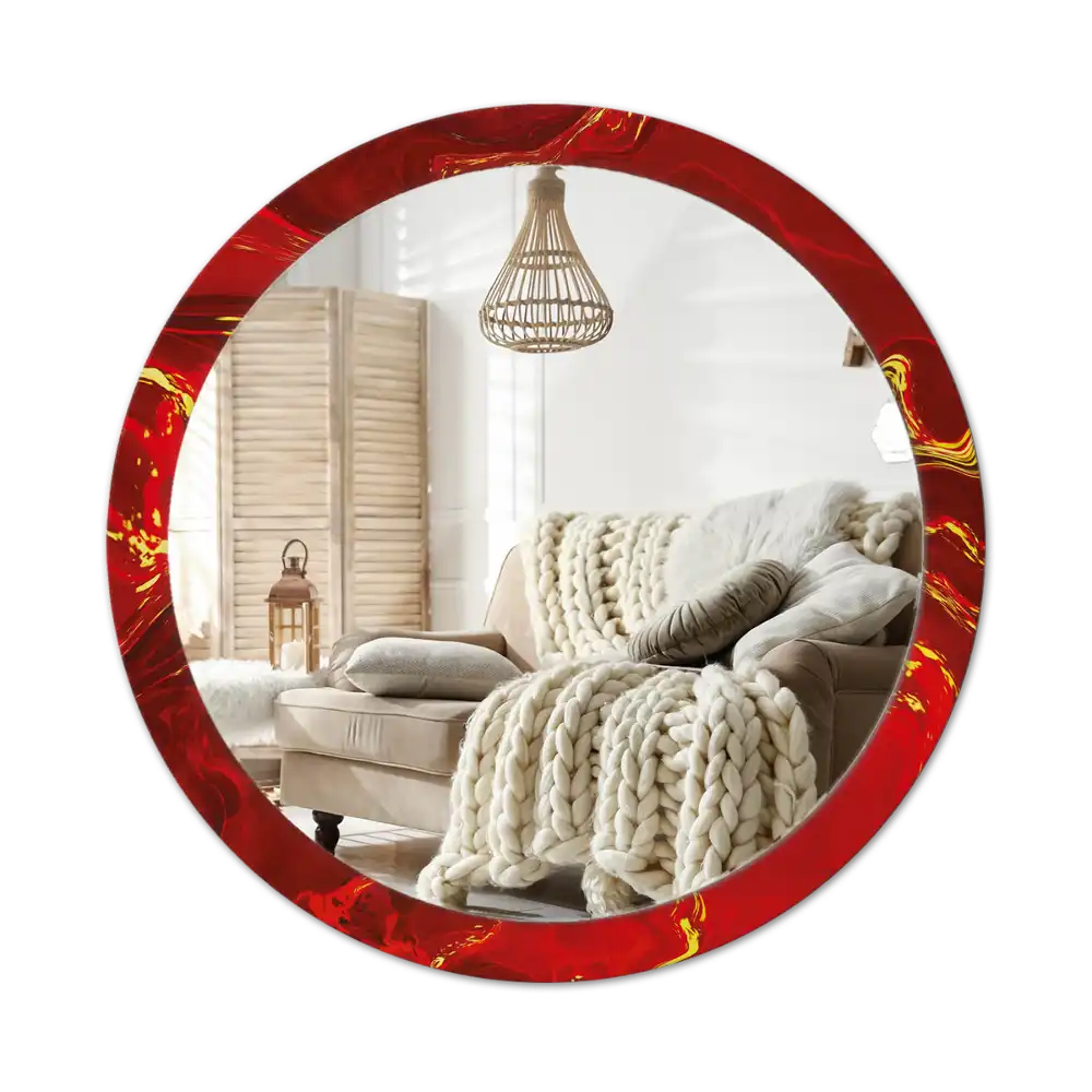 Round wall mirror decor Red marble