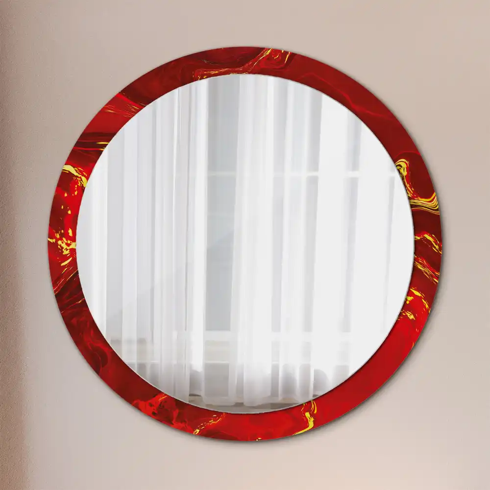 Round wall mirror decor Red marble