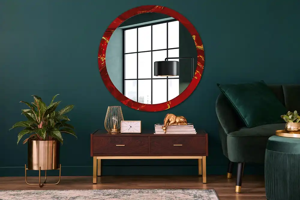 Round wall mirror decor Red marble