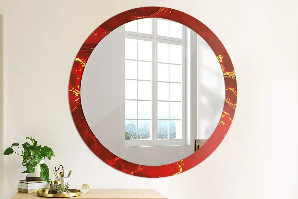 Round wall mirror decor Red marble