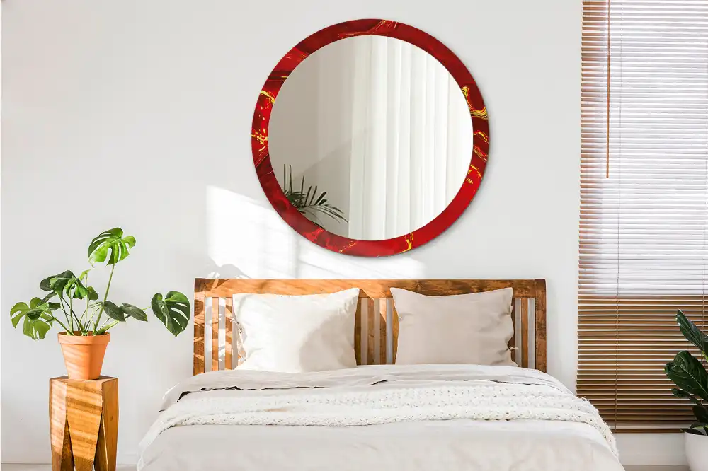 Round wall mirror decor Red marble