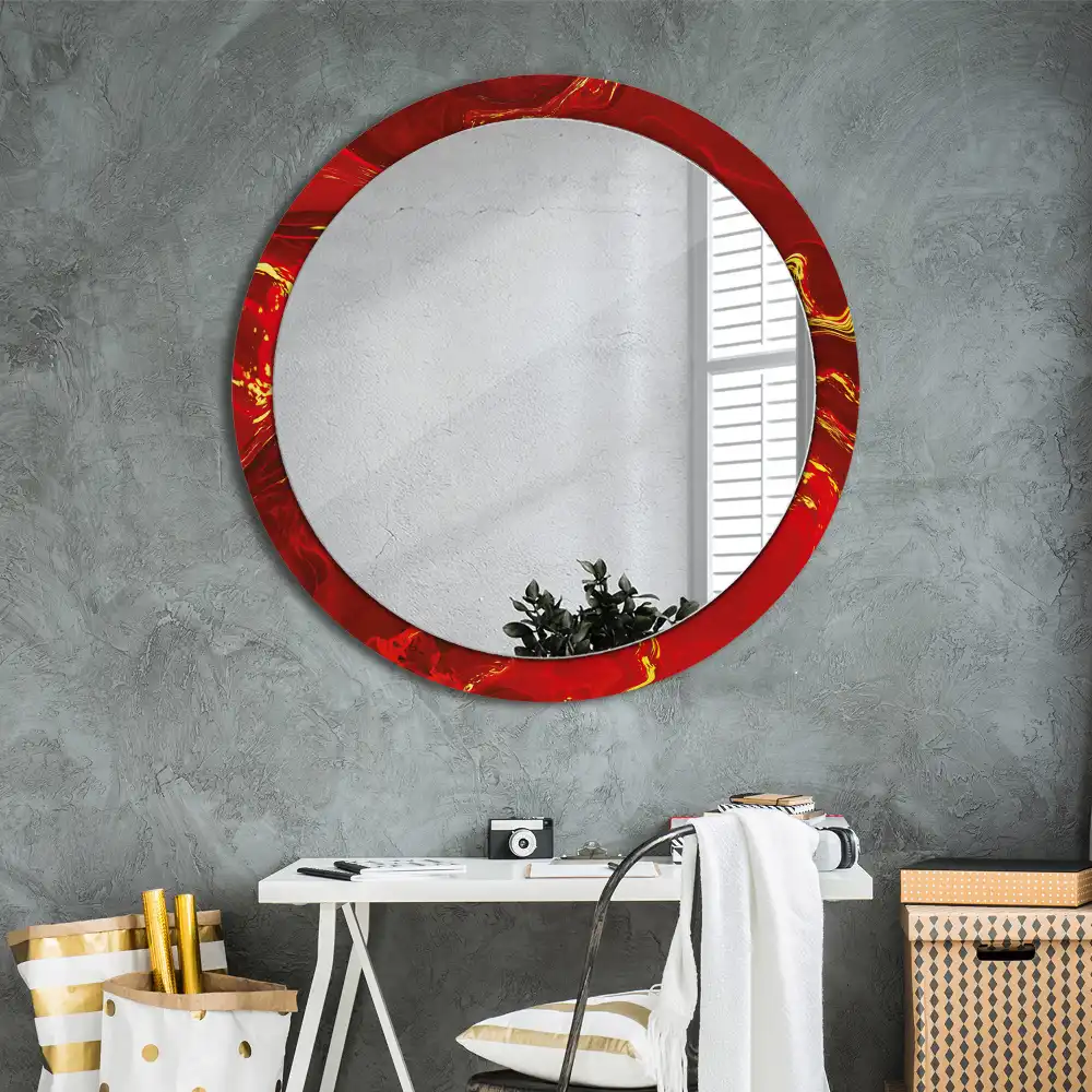 Round wall mirror decor Red marble