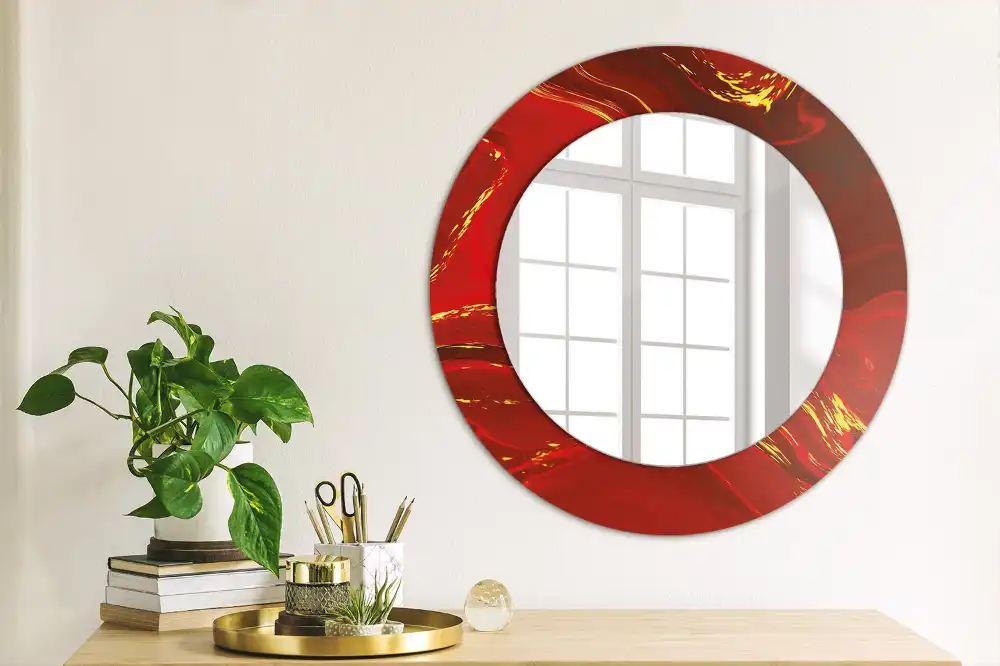 Round wall mirror decor Red marble
