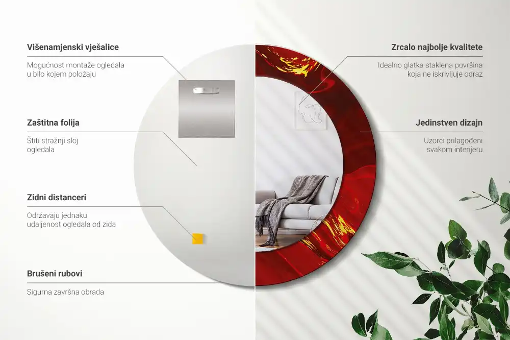 Round wall mirror decor Red marble